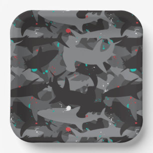 Shark Zwart & Blauwgroen Camouflage Patroon Papier Papieren Bordje