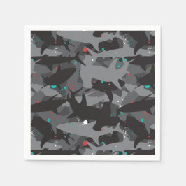 Shark Zwart & Blauwgroen Camouflage Patroon Papier Servet