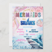 Sharks and Mermaids Joint Birthday invitation (Devant)