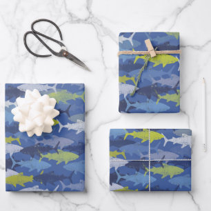 Sharks Beach Ocean Herhaling Pattern Inpakpapier Vel