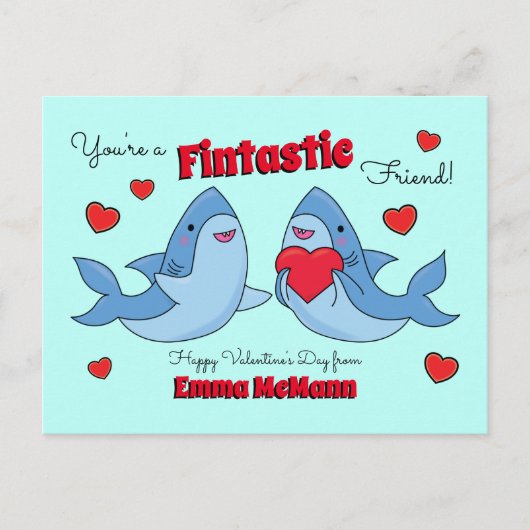 Sharks Cute Kinder Classroom Valentijn Card Briefkaart (Voorkant)