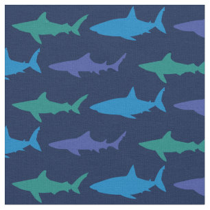 Sharks Cute Silhouette Blue Navy Stof