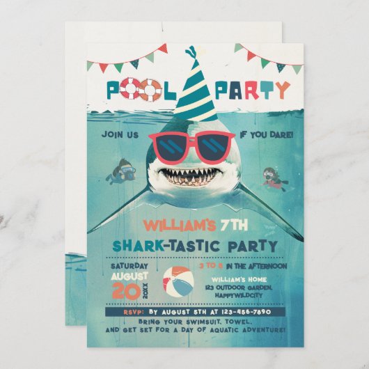 Sharktastic Pool Party Kaart (Voorkant / Achterkant)