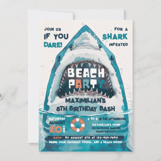 Sharktastic Zomer STRAND Party Kaart (Voorkant)