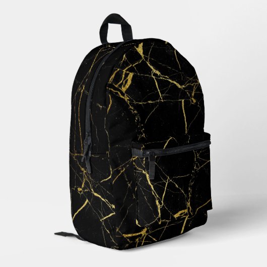 Sharp Black en Gold Marble Bedrukte Rugzak (Achterkant Hoek Links)