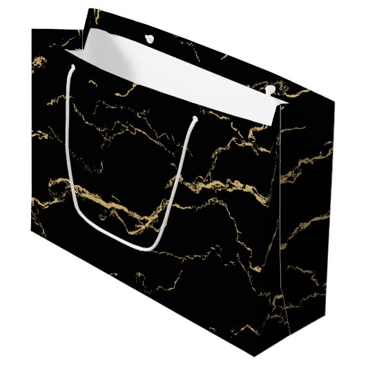 Sharp Black en Gold Marble Groot Cadeauzakje (Voorkant Gekanteld)
