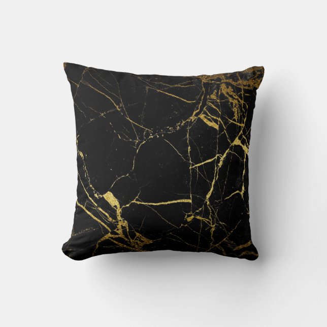 Sharp Black en Gold Marble Kussen (Voorkant)