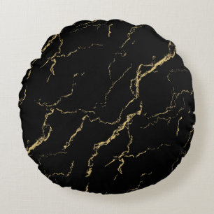 Sharp Black en Gold Marble Rond Kussen