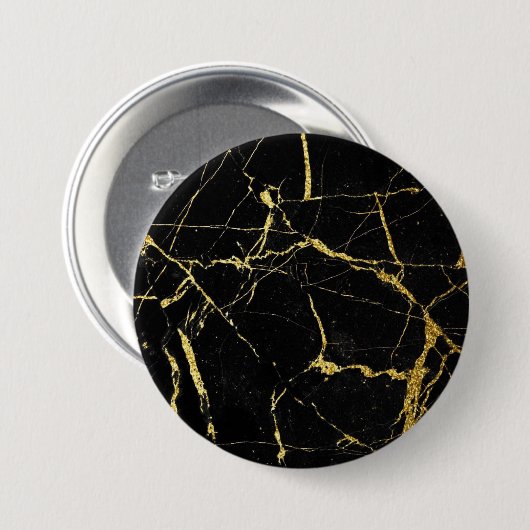 Sharp Black en Gold Marble Ronde Button 7,6 Cm (Voorkant /achterkant)