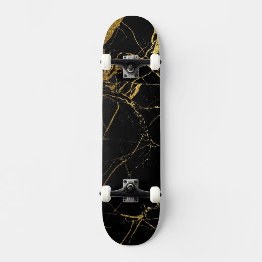 Sharp Black en Gold Marble Skateboard (Voorkant)