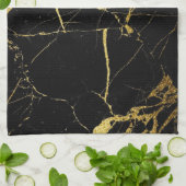 Sharp Black en Gold Marble Theedoek (Gevouwen)