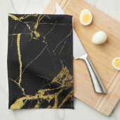 Sharp Black en Gold Marble Theedoek (Quarter Fold)