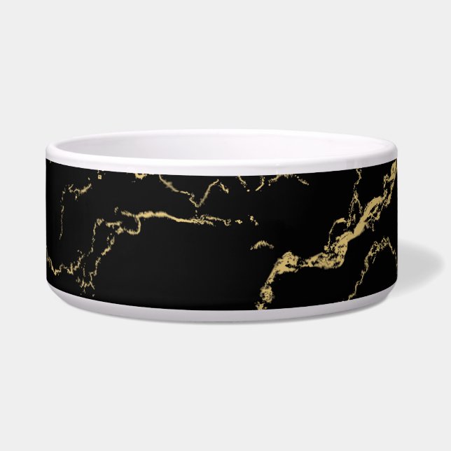 Sharp Black en Gold Marble Voerbakje (Voorkant)