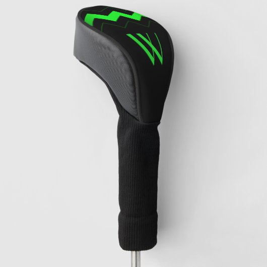 Sharp Black met Lime Green Zigzag Initiaal Golfheadcover (Schuin)