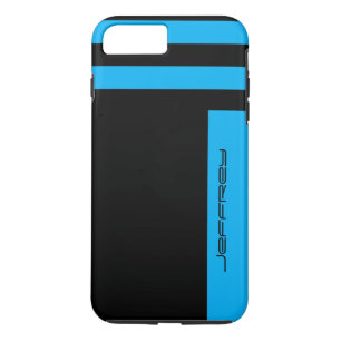 Sharp Blue & Black Minimalist met naam robuust iPhone 8 Plus / 7 Plus Hoesje
