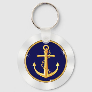 Sharp Blue, White en Gold Anchor Sleutelhanger BUL