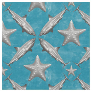 Sharp Starfish Ocean Life Nautical Coastal Blue Stof