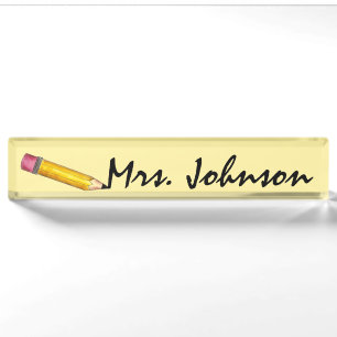 Sharp Yellow Pencil School Engels leraar schrijven Naambordje