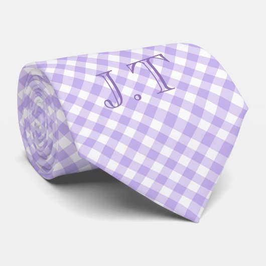 Sharp zien Lavender Gingham Pattern Monogram Stropdas (Opgerold)
