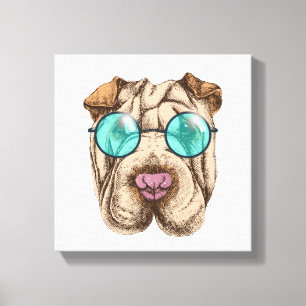 Sharpei in zonnebrillen canvas afdruk