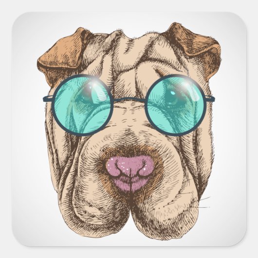 Sharpei in zonnebrillen vierkante sticker (Voorkant)