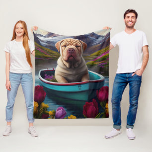 Sharpei op een peddel: Een Schilderachtig avontuur Fleece Deken