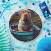 Sharpei op een peddel: Een Schilderachtig avontuur Papieren Bordje (Feest)