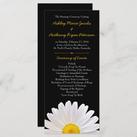 Shasta Daisy Bloem Geel Zwart Trouwprogramma Programma (Voorkant / Achterkant)