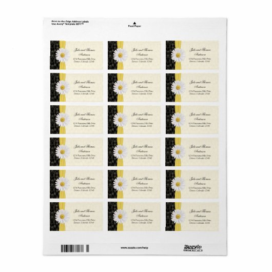 Shasta Daisy Floral Mariage Étiquettes de adresse (Feuille entière)