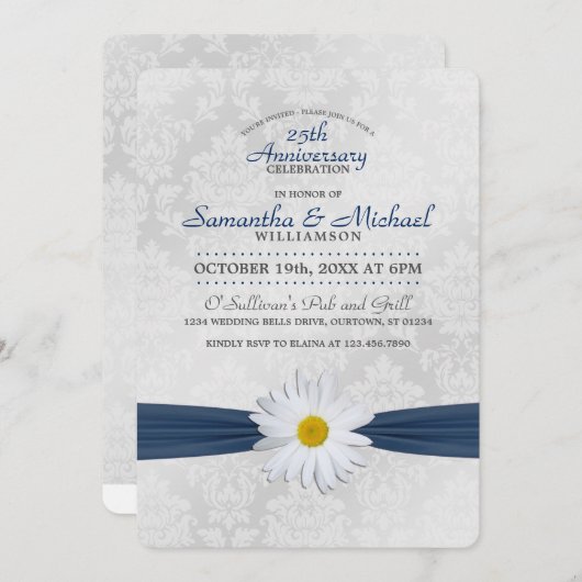 Shasta Daisy Navy Blauwe Verjaardagsfeest Kaart (Voorkant / Achterkant)