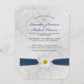 Shasta Daisy Navy Blue Ribbon Faire-part de mariag (Devant / Derrière)