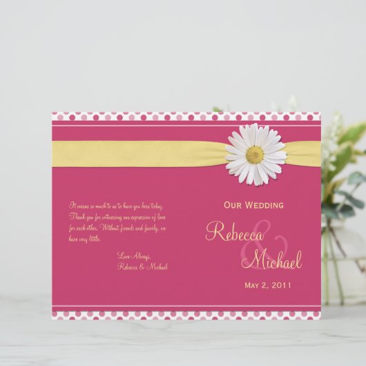 Shasta Daisy Polka Dot Wedding Program (Staand voorkant)