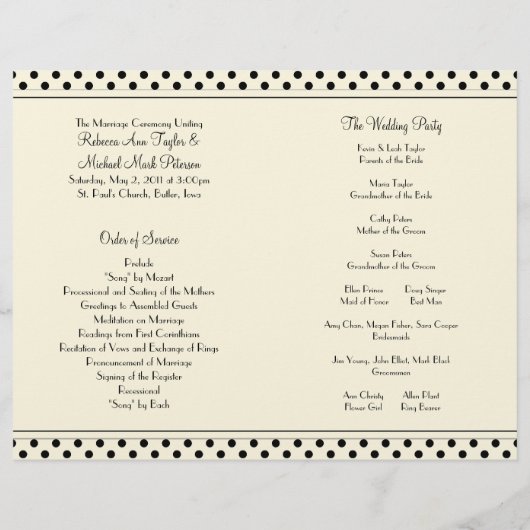 Shasta Daisy Polka Programme de mariage aux points (Dos)