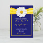 Shasta Daisy Yellow Ribbon Navy Wedding Invitation Kaart (Staand voorkant)