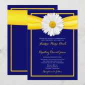 Shasta Daisy Yellow Ribbon Navy Wedding Invitation Kaart (Voorkant / Achterkant)