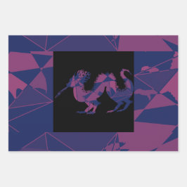 Shattered Blue Red Chinese dragon Inpakpapier Vel