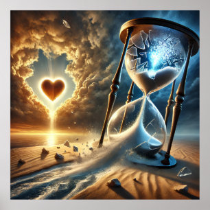 Shattered Hourglass: een surrealistisch beeld van  Poster