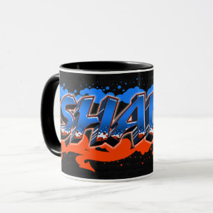 Shawn prénom nom Graffiti bleu orange tasse