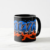 Shawn prénom nom Graffiti bleu orange tasse (Devant droit)