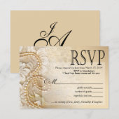 Shayla Pearls en Lace RSVP-2 | eggshell RSVP Kaartje (Voorkant / Achterkant)