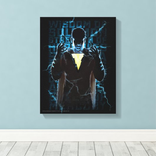 SHAZAM! | Shazam & Abilities Lightning Typografie Canvas Afdruk (Insitu (Houten vloer))