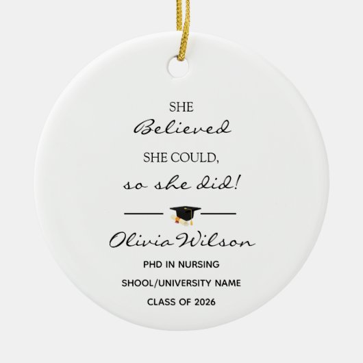 She Believed She Could Custom Photo Graduation Keramisch Ornament (Voorkant)