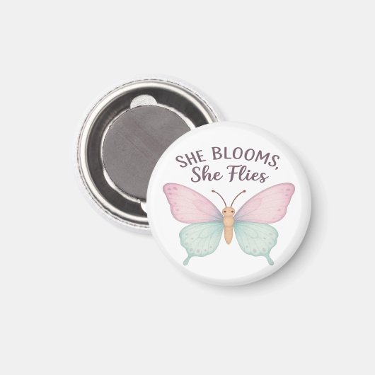 She Blooms, She Flies – Inspirational Butterfly Magneet (Voorkant / Achterkant)
