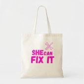 She Can Fix It | Bold DIY Feminist Tote Bag Design (Voorkant)