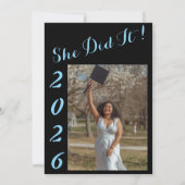 She did it Graduation invitation Photo Blue Bow  (Dos)