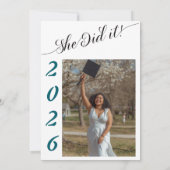She did it Graduation invitation Photo Blue Bow  (Dos)