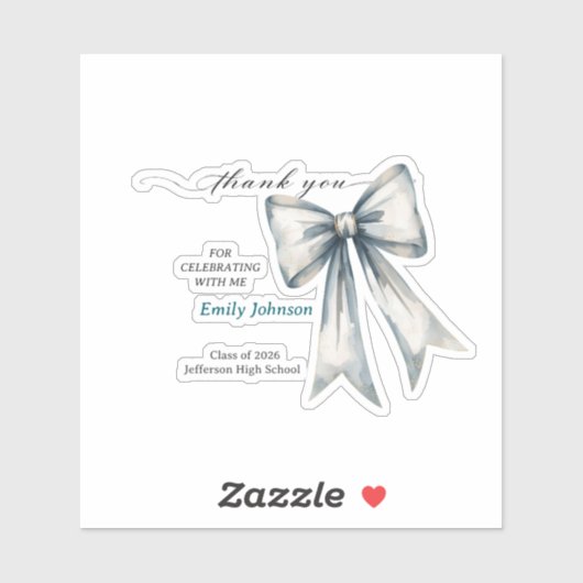 She did it Graduation invitation Photo Blue Bow Sticker (Vel)