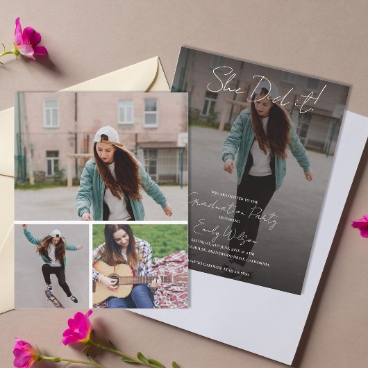 She Did It Graduation Multi Photo Party Invitation