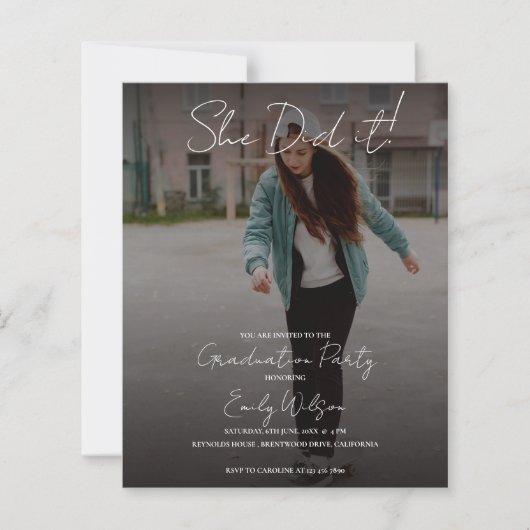 She Did It Graduation Multi Photo Party Invitation (Voorkant)