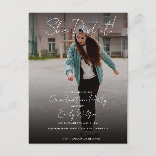 She Did It Multi Photo Graduation Party Invitation (Devant)